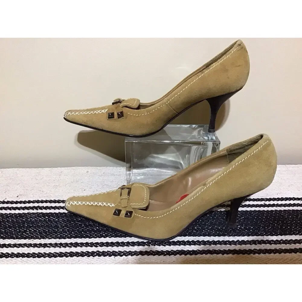Steve Madden Y2K Women Studs Buckle Leather Pointed Toe Stiletto Pump 8.5 SlipOn